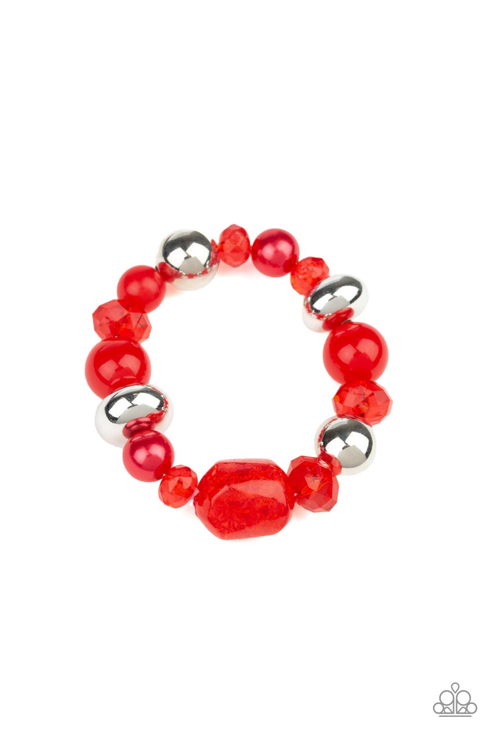 Ice Ice-Breaker - Red Beaded Paparazzi Stretch Bracelet