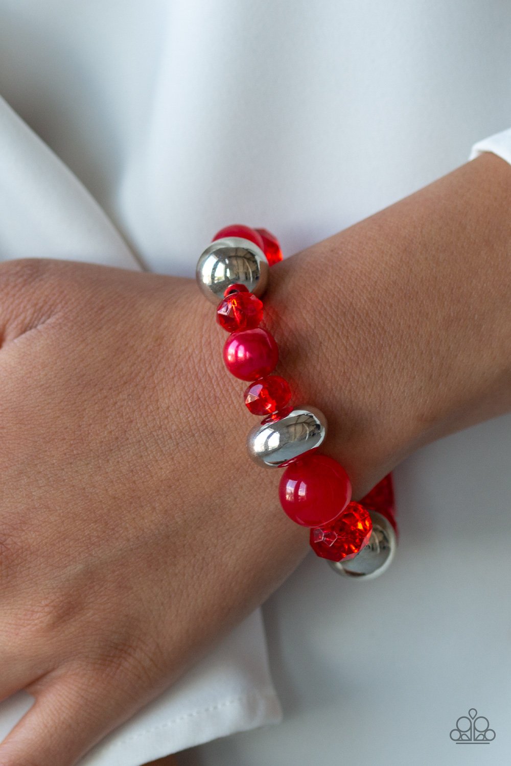 Ice Ice-Breaker - Red Beaded Paparazzi Stretch Bracelet
