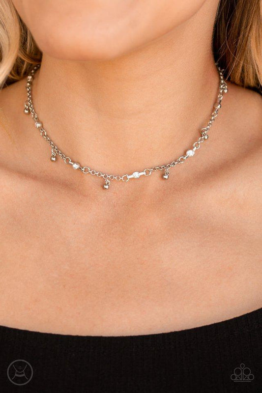 What A Stunner - White Rhinestone Paparazzi Choker Necklace & matching earrings