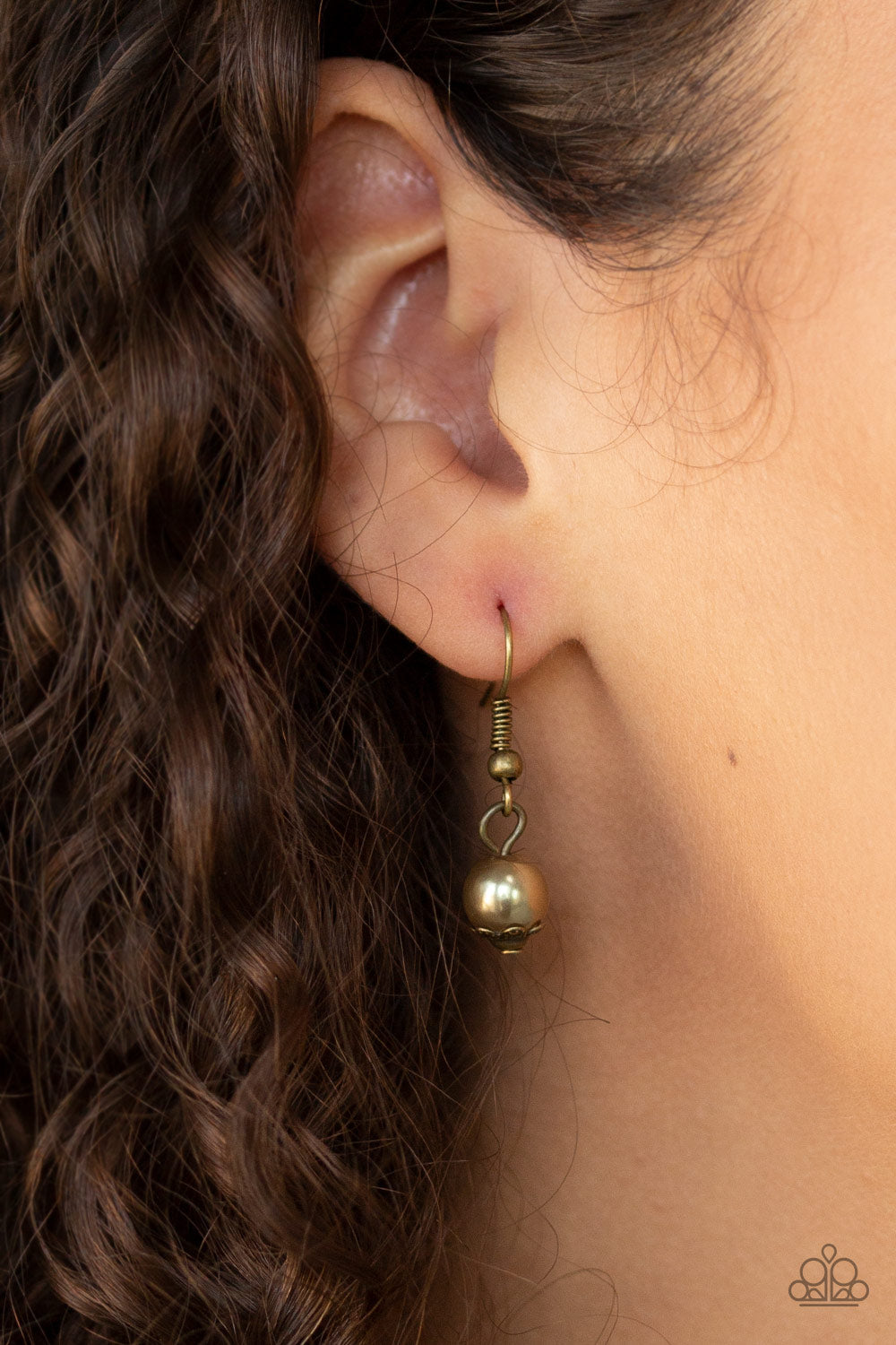 Tour de Demure - Brass Dainty Chains/Brass Pearly Beads/Aurum Rhinestone Double Layer Necklace & matching earrings