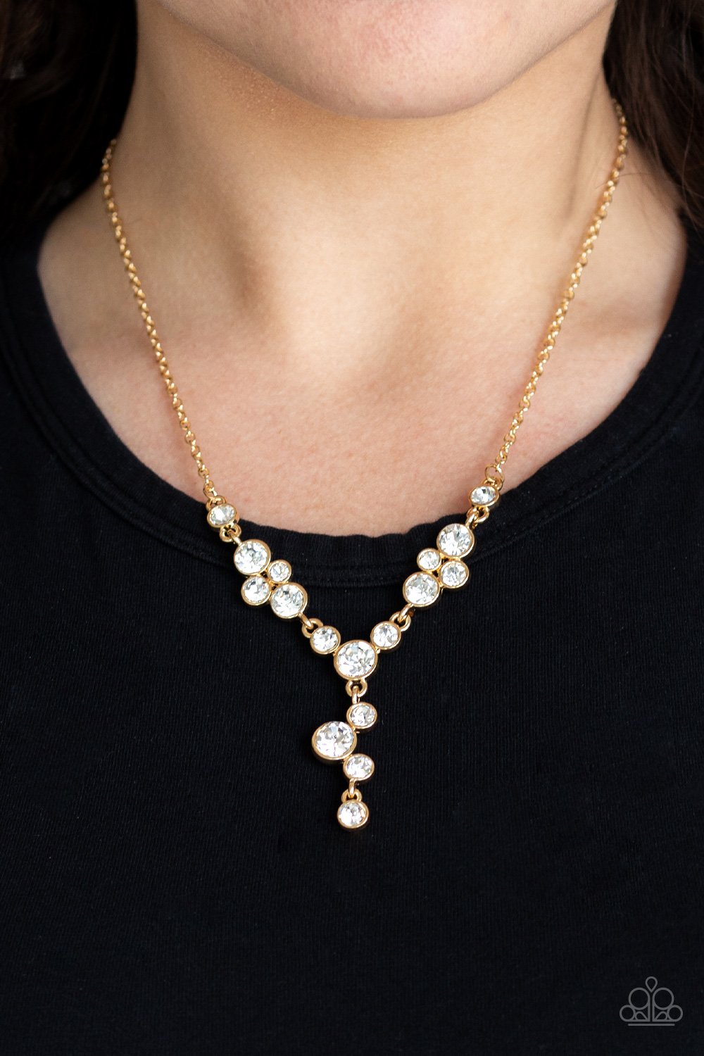 Five-Star Starlet - Gold Chain/White Rhinestone Paparazzi Necklace & matching earrings