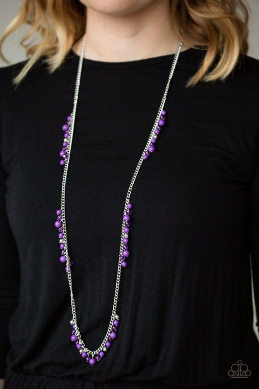 Miami Mojito - Purple & Silver Beaded Cluster Necklace & matching earrings