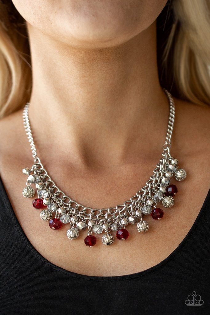 Party Spree - Red Beaded Fringe Paparazzi Necklace & matching earrings