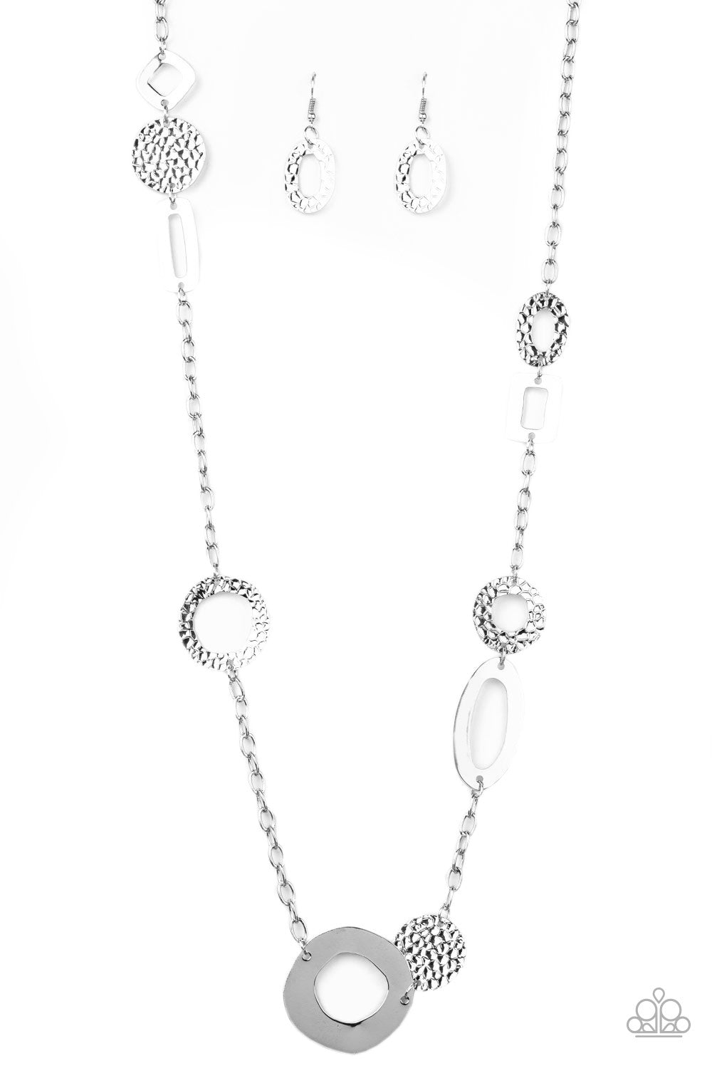 Metro Scene - Silver Mismatched Smooth & Textured Silver Frame Paparazzi Necklace & matching earrings