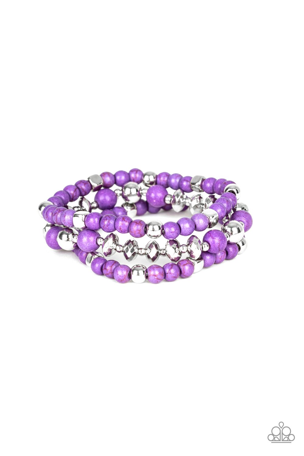Mountain Artist - Purple Vivacious Stone, Faceted Beads, & Silver Accent Paparazzi Set of 3 Stretch Bracelet