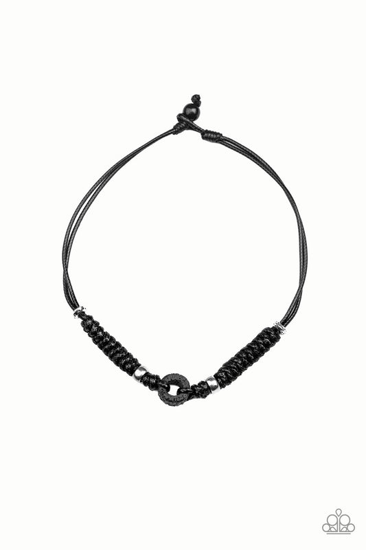 Beach Cruise - Black Braided Cording/Lava Stone Pendant Urban Necklace