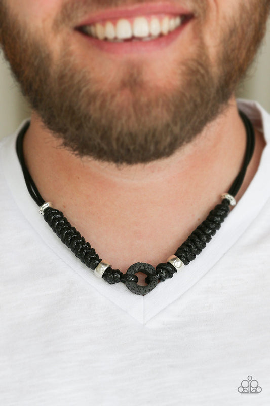 Beach Cruise - Black Braided Cording/Lava Stone Pendant Urban Necklace