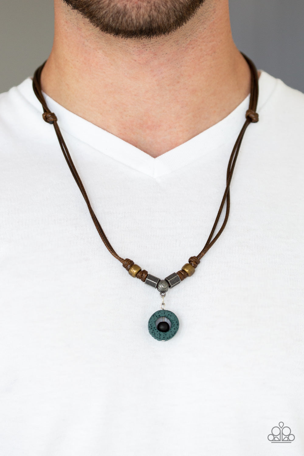 Tiki Thunder - Green Lava Rock/Brass & silver Accent Urban Necklace