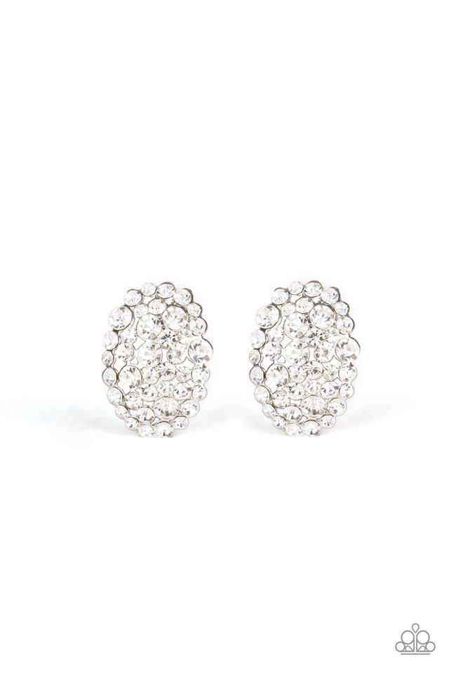 Daring Dazzle - White Rhinestone Encrusted Curves Oval Shaped Paparazzi Earrings