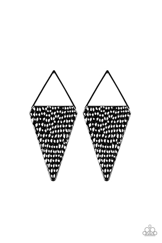 Have A Bite - Gunmetal Hammered Triangular Frame Post Earrings