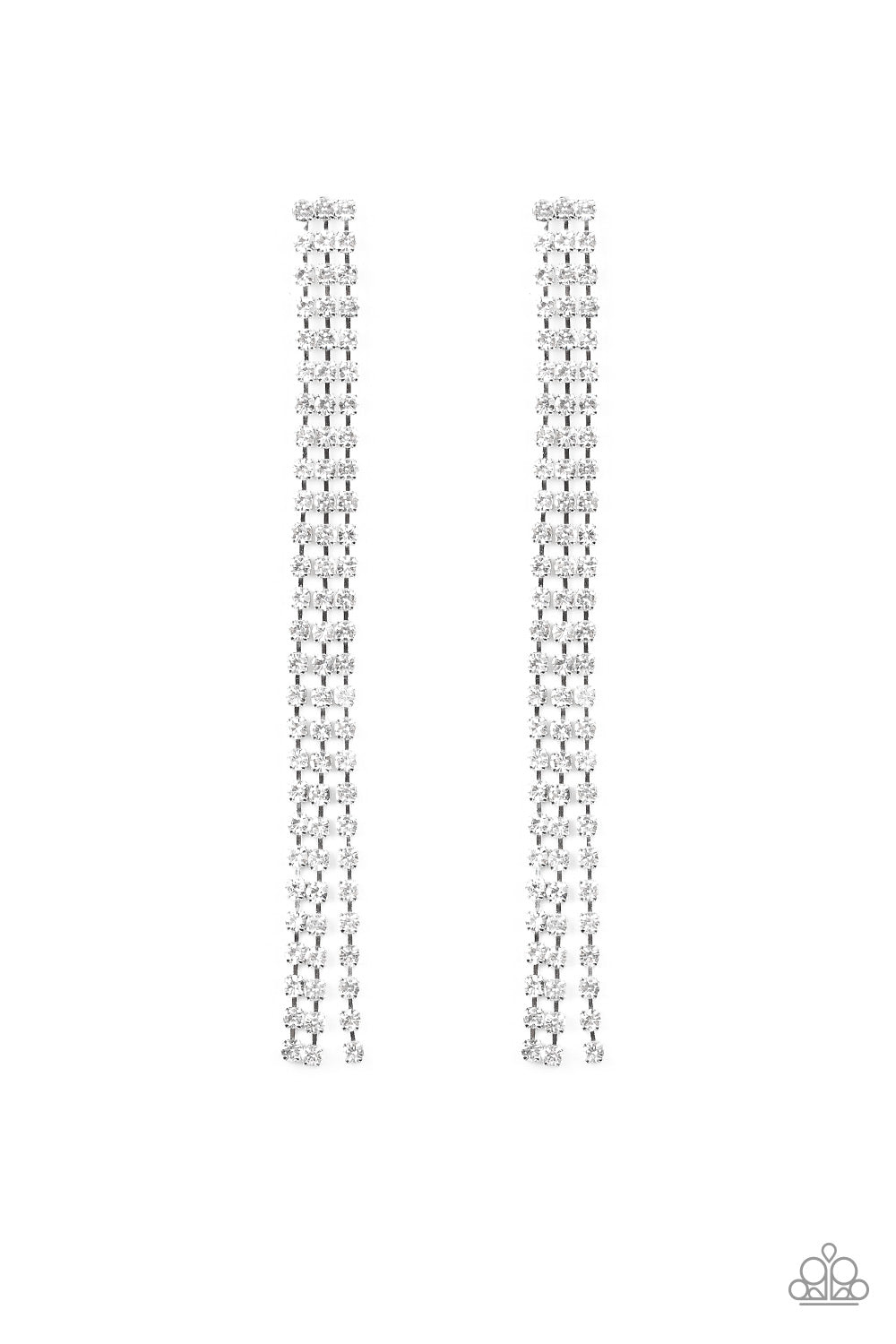 Stellar Starlight - Gunmetal White Rhinestone Encrusted Triple Strand Paparazzi Chandelier Earrings