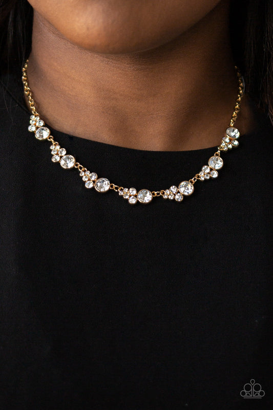Social Luster - Gold Frames with a Collection of White Rhinestones Necklace & matching earrings