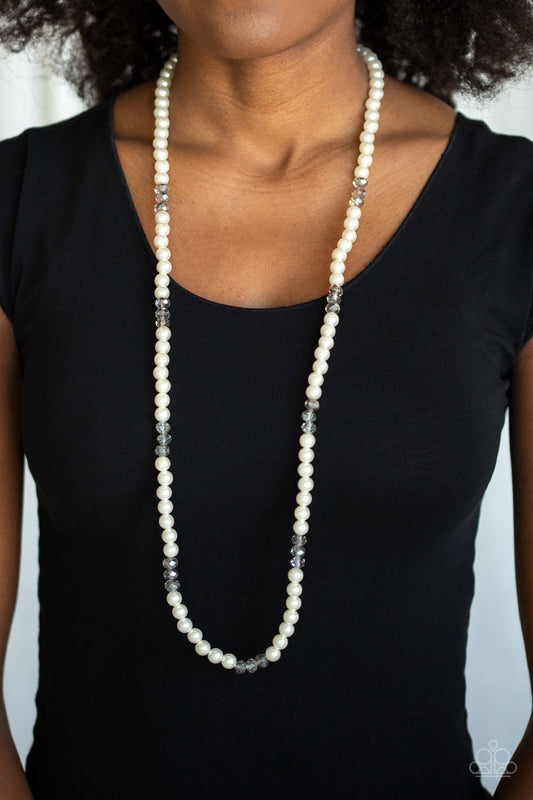 Girls Have More FUNDS - White Pearls & Smoky Crystal-Like Beaded Necklace & matching earrings