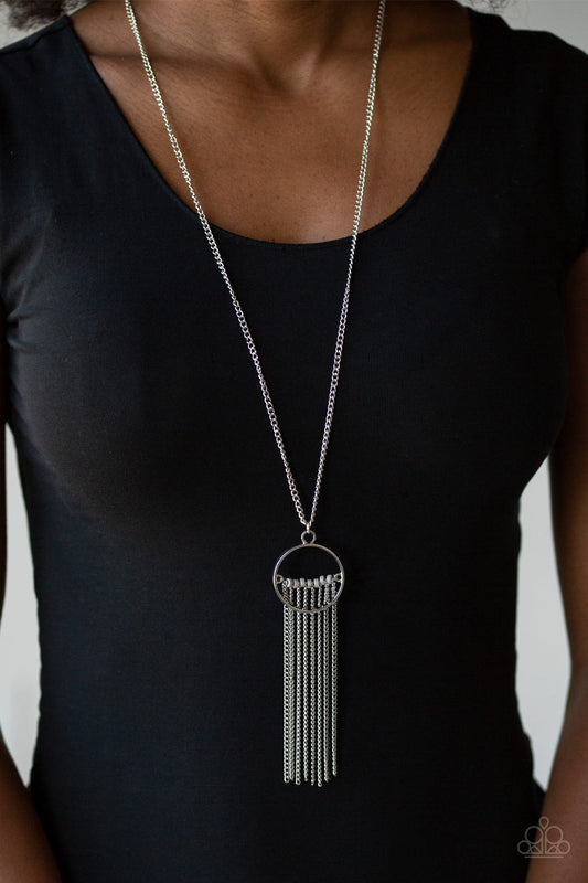 Terra Tassel - Silver Chain Fringe/Gray Beads/Airy Silver Ring Pendant Necklace & matching earrings