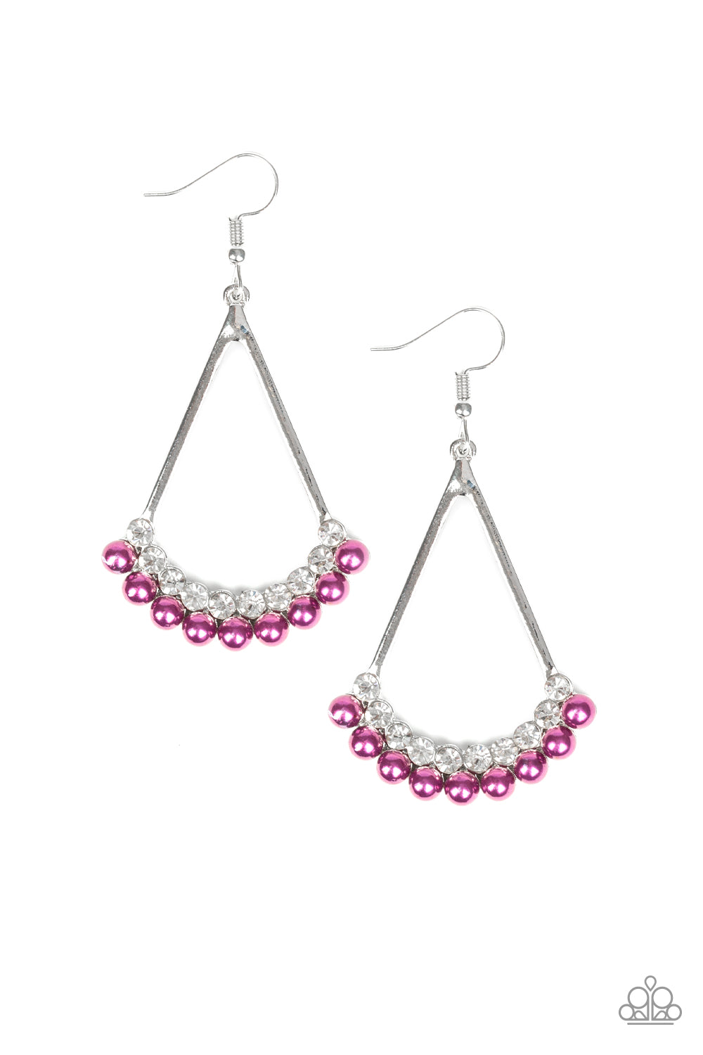 Top to Bottom - Purple Pearls & White Rhinestone Teardrop Frame Earrings