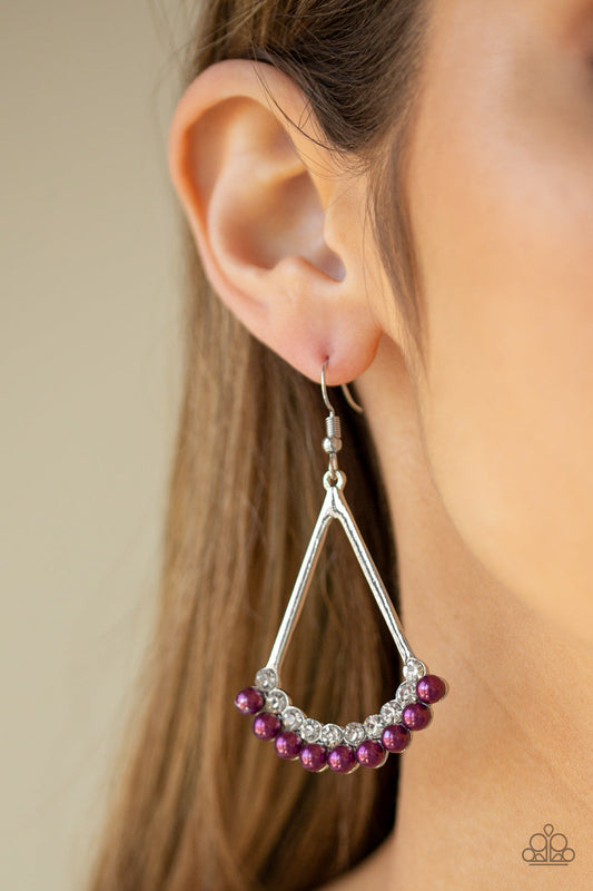 Top to Bottom - Purple Pearls & White Rhinestone Teardrop Frame Earrings