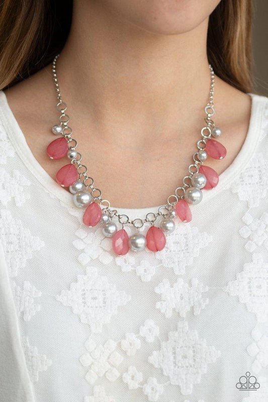Pacific Posh - Multi Pink Bead & Silver Pearl Paparazzi Necklace & matching earrings