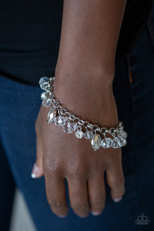 Dazing Dazzle - White Rhinestone/Faceted Silver Beads/Crystal-Like Beaded Adjustable Bracelet