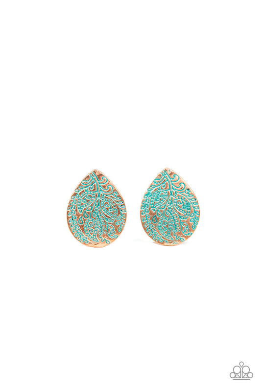 Seasonal Bliss - Copper Patina Finish Leafy Pattern Post Earrings