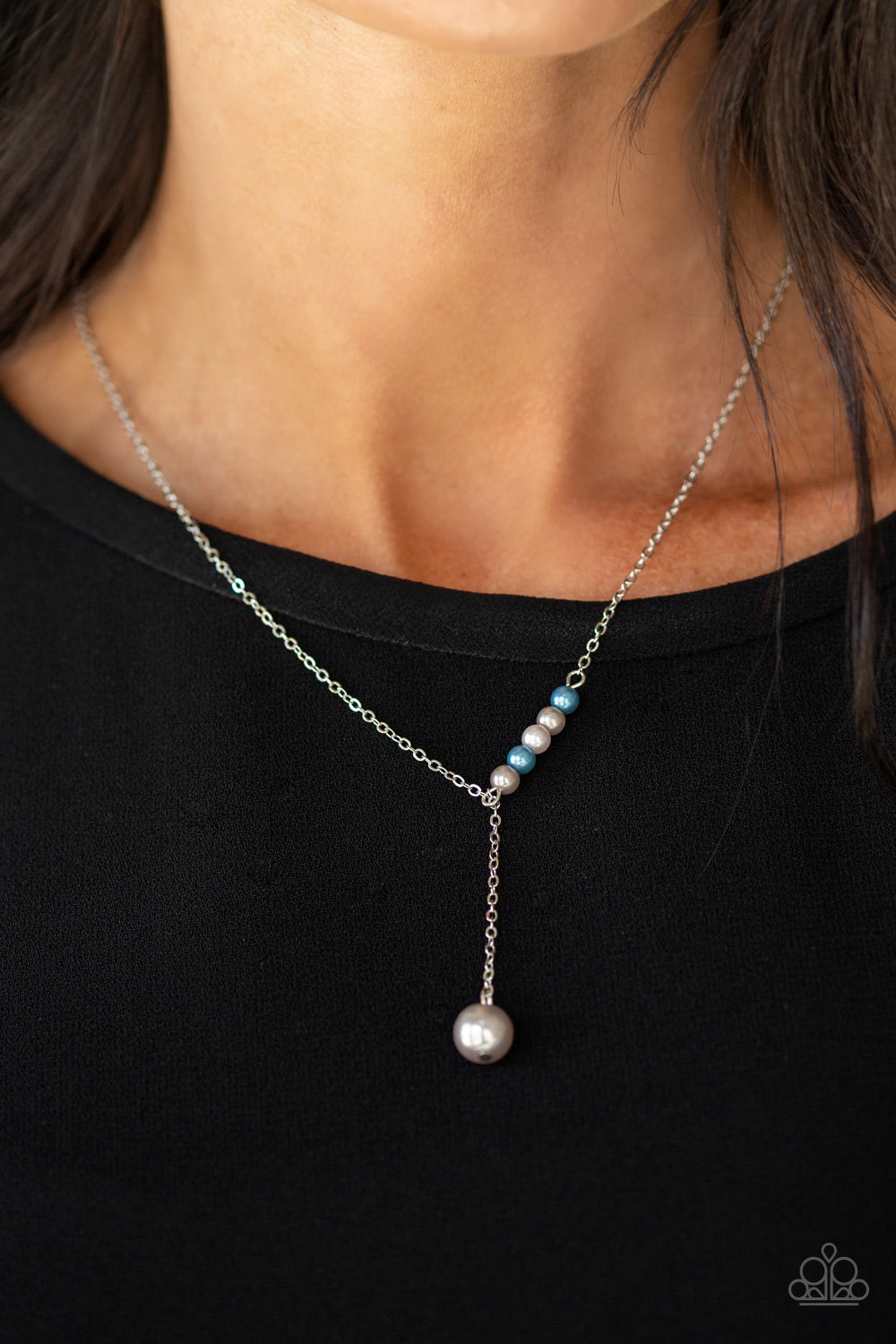 Timeless Taste - Multi Blue & Silver Pearl Asymmetrical Finish Necklace & matching earrings
