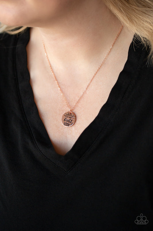 Let Your Light So Shine - Copper "Let Your Light So Shine" Pendant Paparazzi Necklace & matching earrings