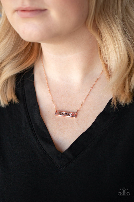 Love One Another - Copper "Love One Another" Stamped Plate Paparazzi Necklace & matching earrings