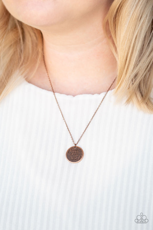 All You Need Is Trust - Copper "Trust In The Lord" Pendant Paparazzi Necklace & matching earrings