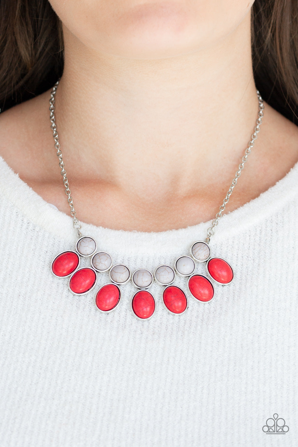 Environmental Impact - Red & Gray Stone Bead Earthy Fringe Necklace & matching earrings
