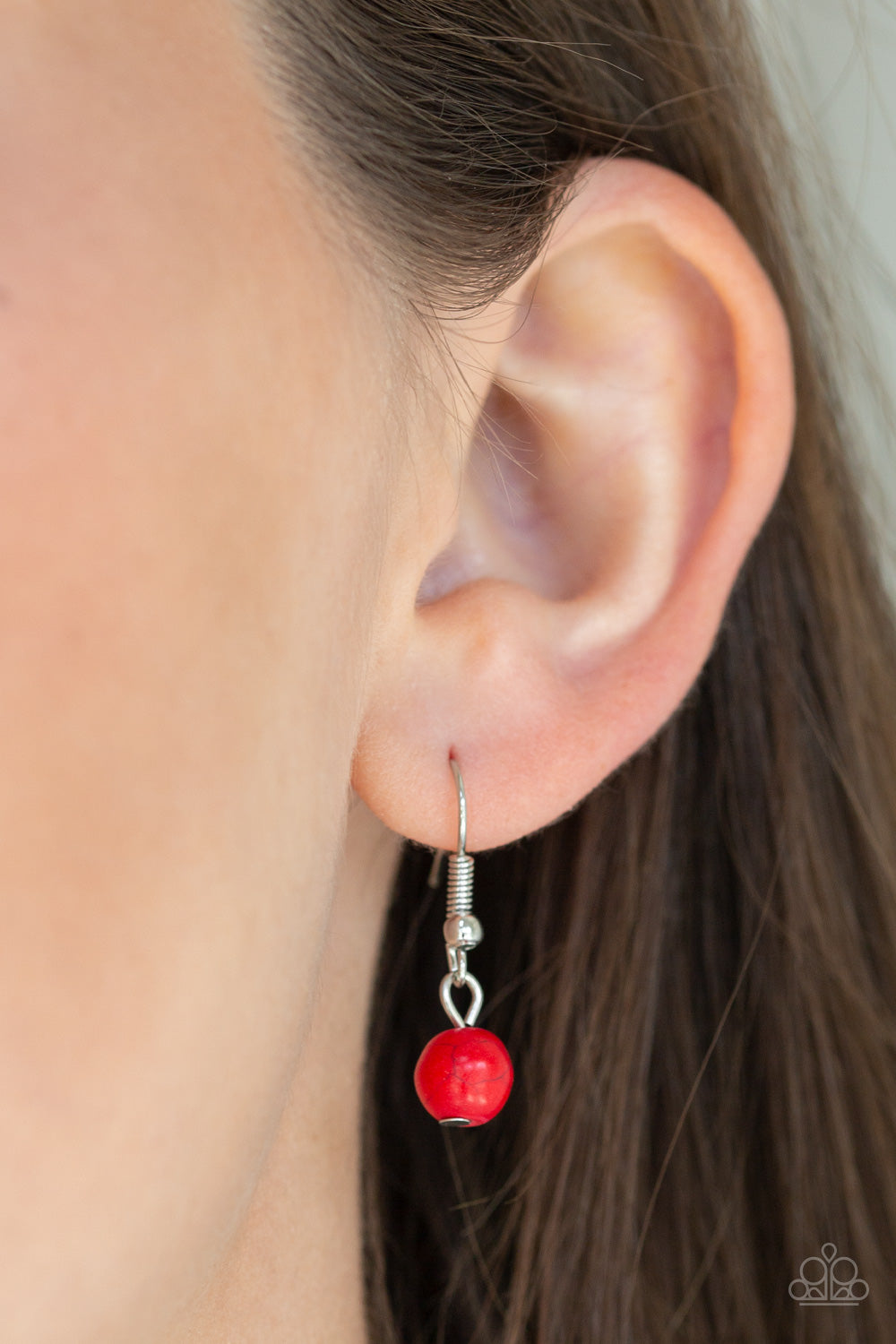Environmental Impact - Red & Gray Stone Bead Earthy Fringe Necklace & matching earrings