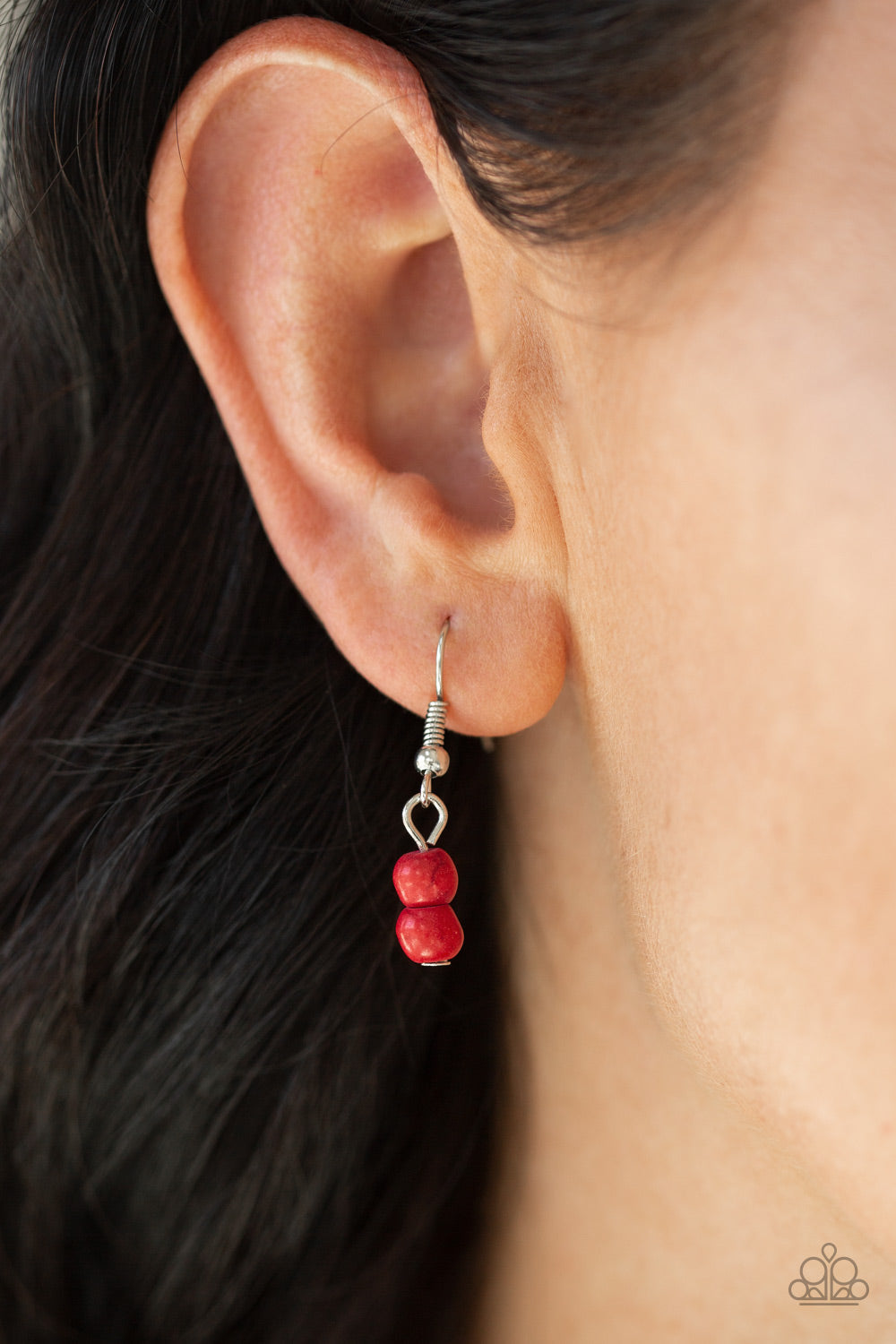 Terra Trails - Red Stone Beads/Textured Silver Accent Earthy Layer Necklace & matching earrings