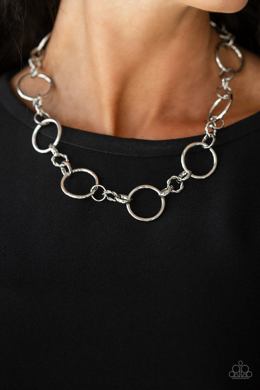 Classic Combo - Silver Oversized Hoop and Dainty Ring Necklace & matching earrings
