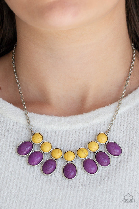 Environmental Impact - Purple & Yellow Stone Bead Earthy Fringe Necklace & matching earrings