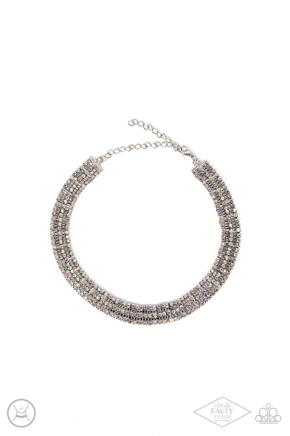 Full REIGN - Multi Iridescent Rhinestone Encrusted Paparazzi Choker Necklace & matching earrings