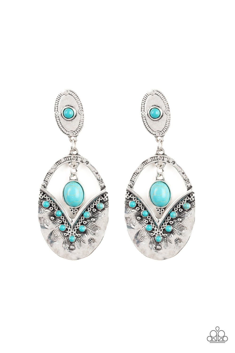 Terra Tribute - Blue/Turquoise Stone Accents/Hammered Silver Texture Earthy Earrings