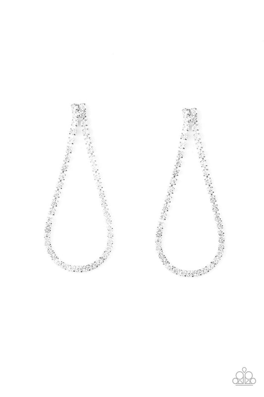 Diamond Drops - White Rhinestone Strand Teardrop Frame Glamorous Earrings