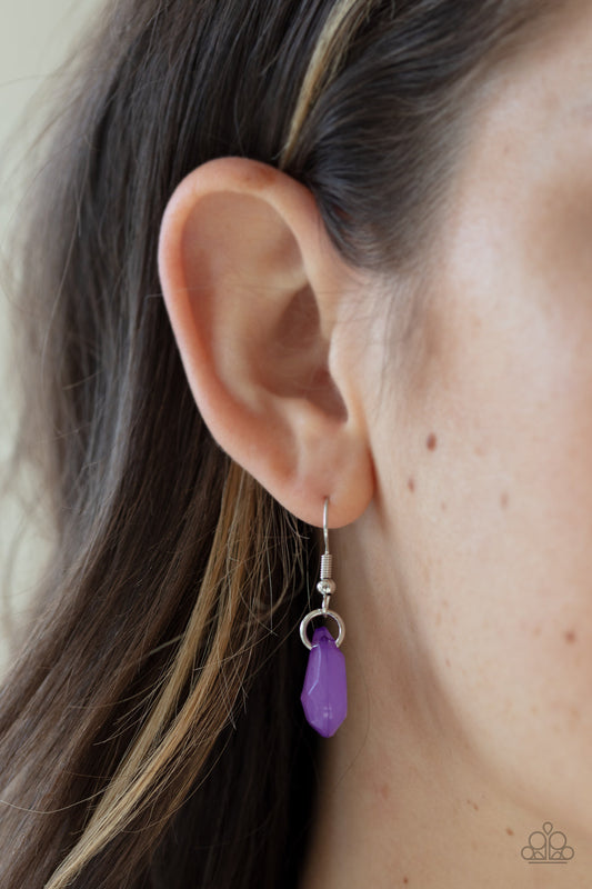Rio Rainfall - Purple Opaque Teardrop Beads/Bowed Silver Bar Fringe Necklace & matching earrings