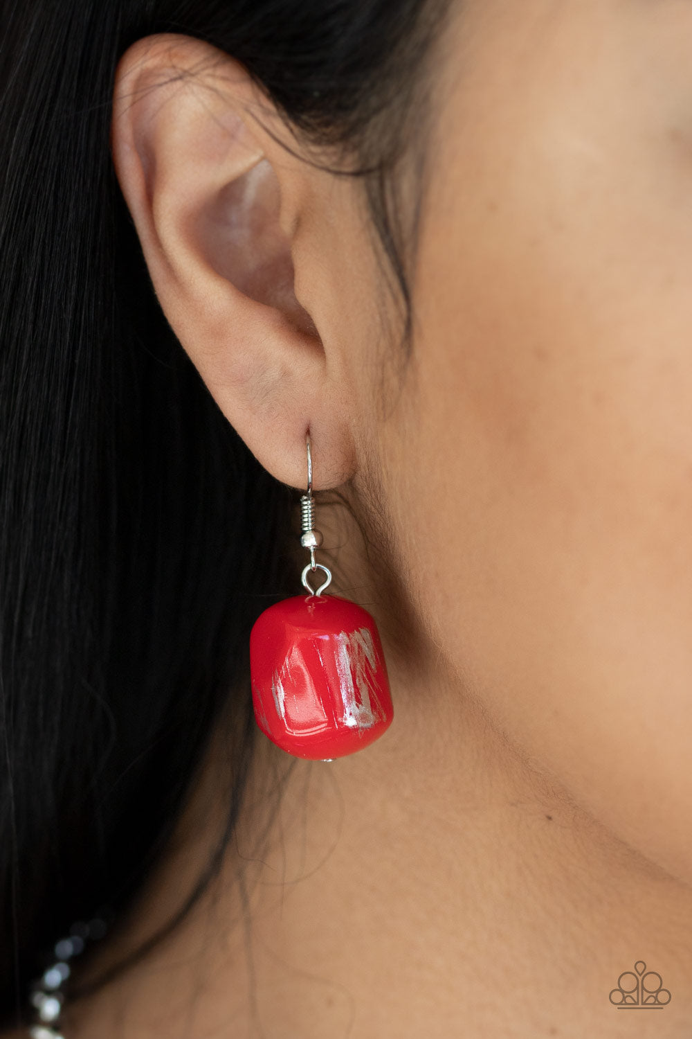 Girl Grit - Red Faceted Scratched Metallic Finish Faceted Beaded Necklace & matching earrings
