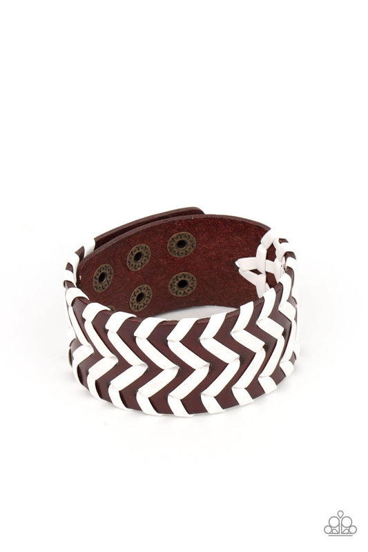 Biker Badlands - Brown & White Leather Paparazzi Snap Bracelet