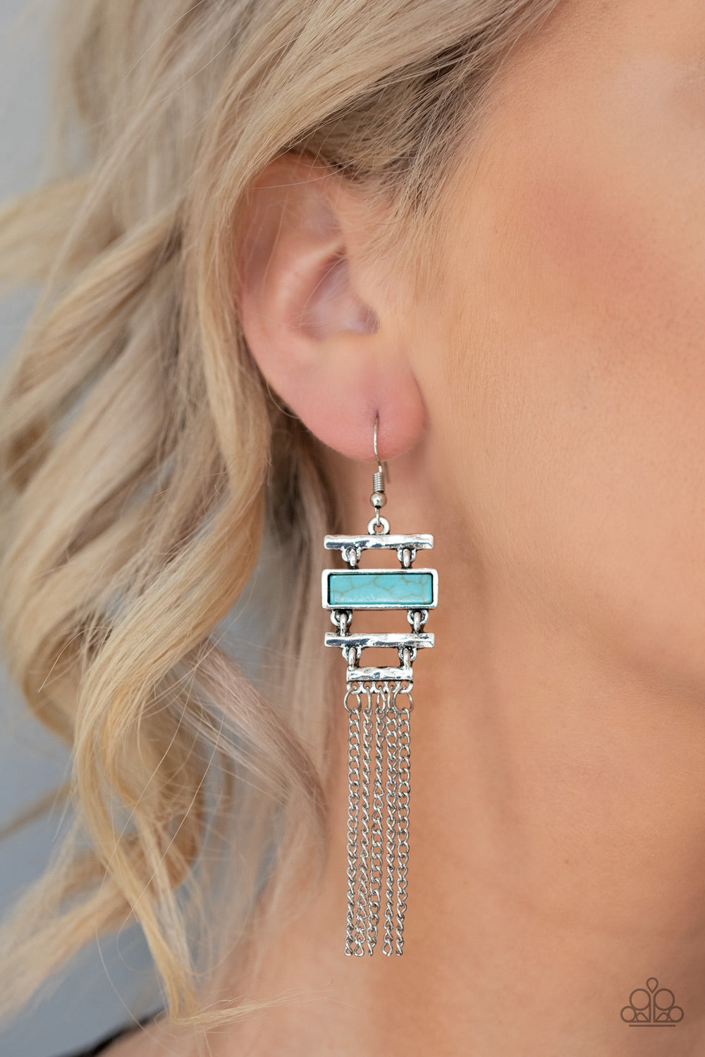 Stone Dwellings - Blue/Turquoise Stone/Shimmery Silver Chain Earrings