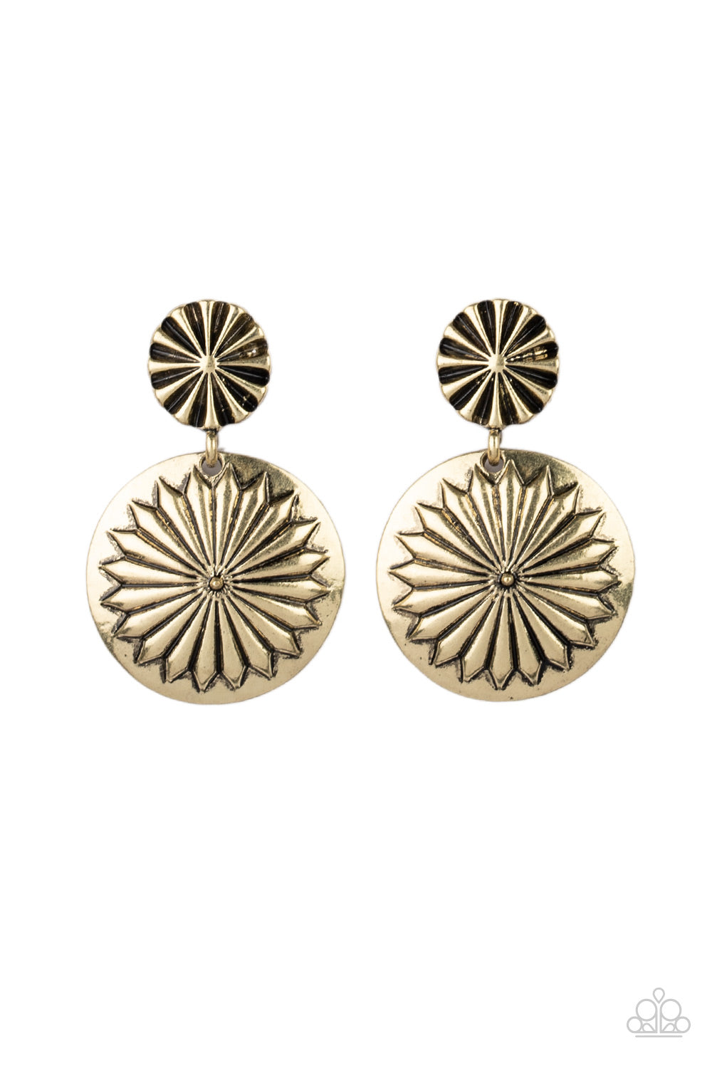 Fierce Florals - Brass Stamped Floral Pattern Disc Earrings