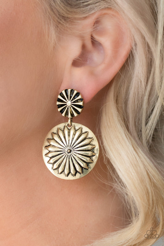 Fierce Florals - Brass Stamped Floral Pattern Disc Earrings