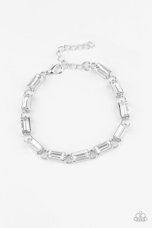 Irresistibly Icy - White Emerald-Cut Rhinestones Adjustable Bracelet