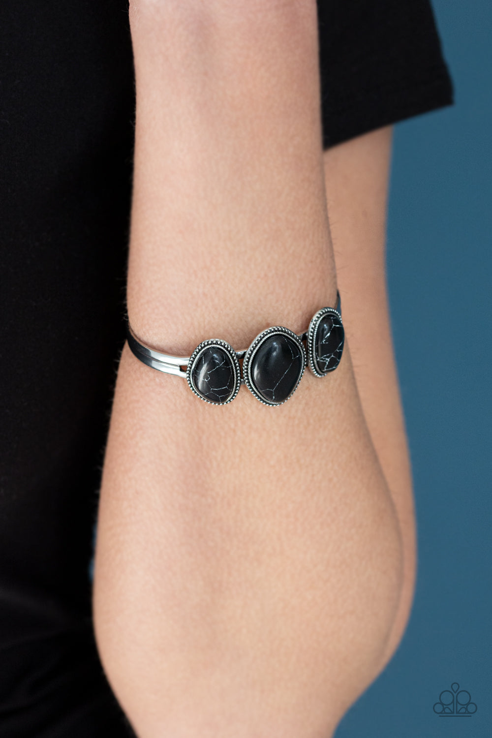 Stone Shrine - Black Asymmetrical Stone Beaded Cuff Bracelet