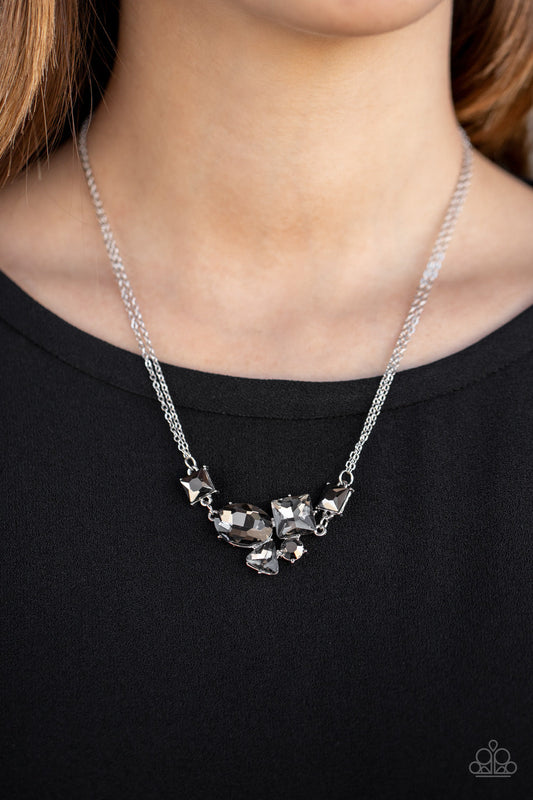 Constellation Collection - Silver/Hematite Triangular, Round, & Square Rhinestone Pendant Necklace & matching earrings