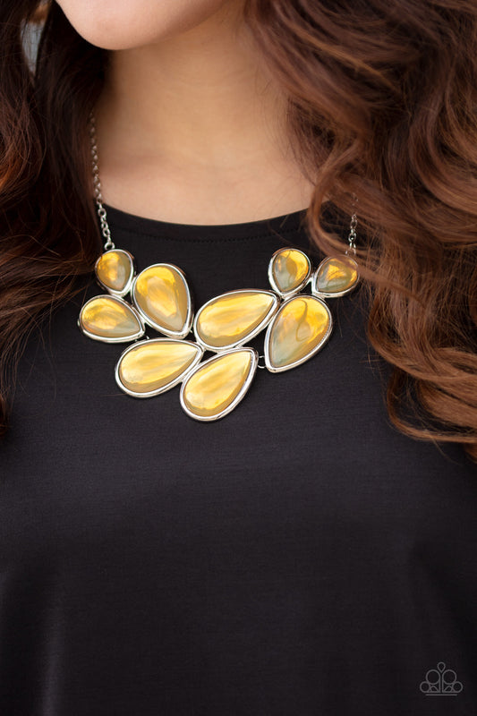 Iridescently Irresistible - Yellow Opalescent Teardrop Bubbly Statement Necklace & matching earrings