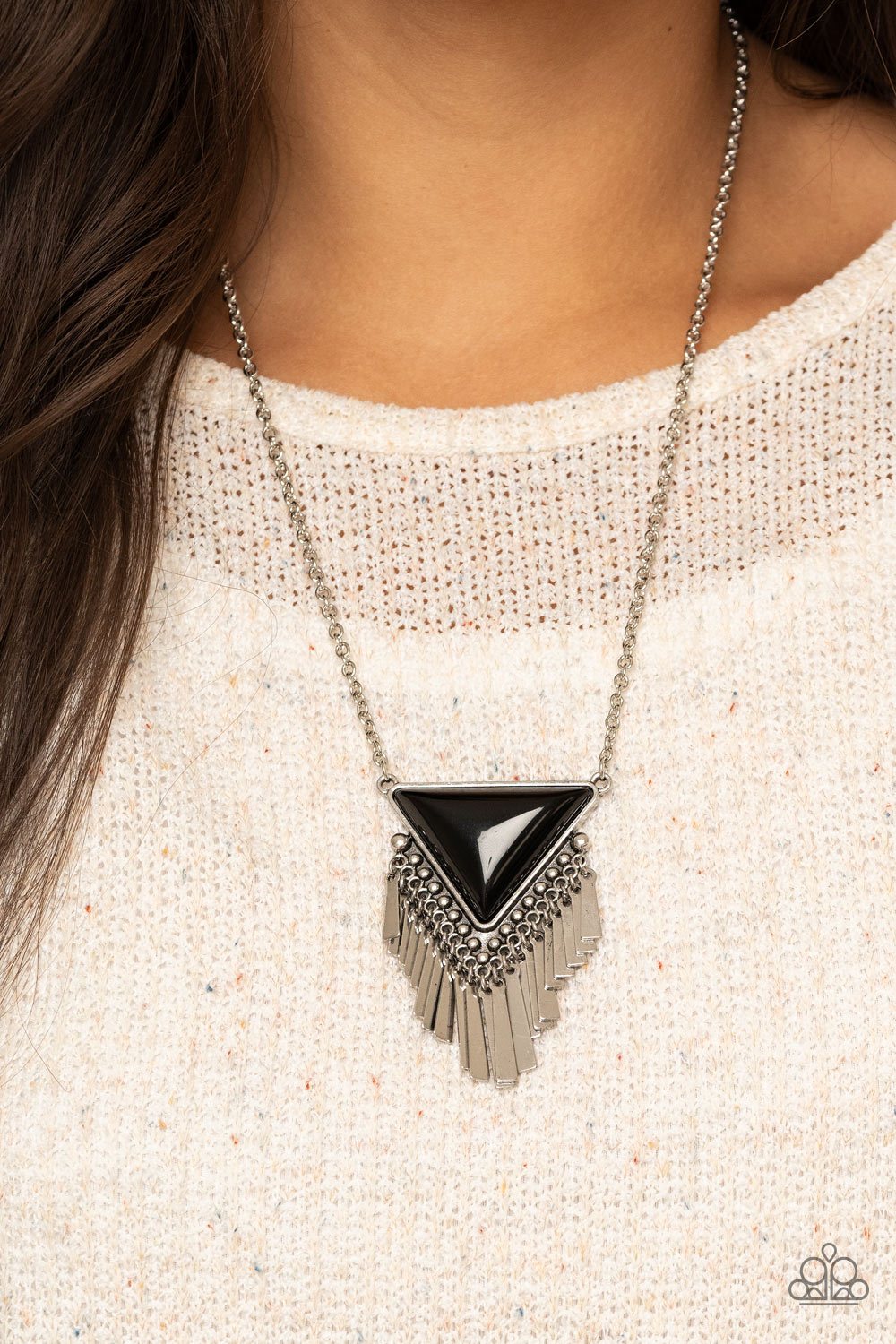 Badlands Bonanza - Black Triangular Beaded Paparazzi Pendant Necklace & matching earrings