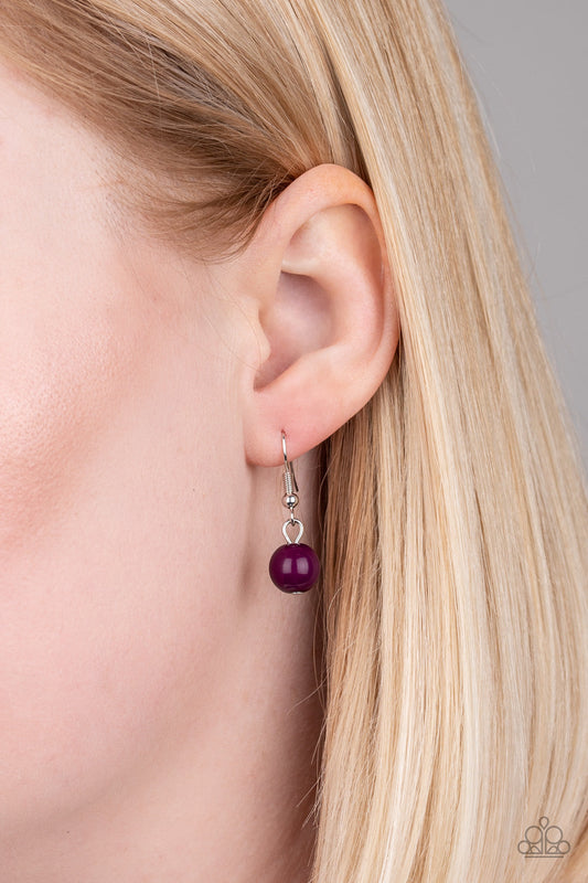 Bubbly Boardwalk - Purple Plum Beads/Double Silver Chain Layered Fringe Necklace & matching earrings