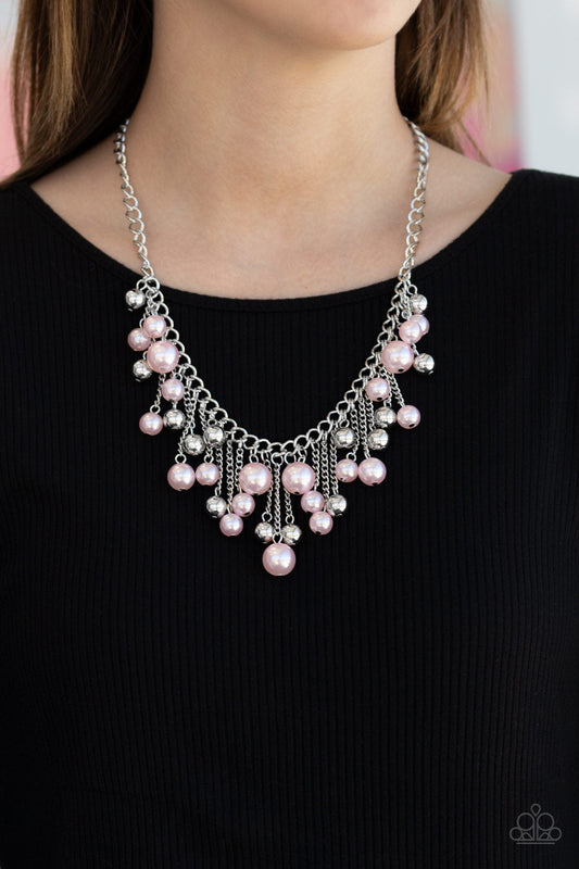 City Celebrity - Pink Pearls/Silver Bead Flirtatious Fringe Necklace & matching earrings