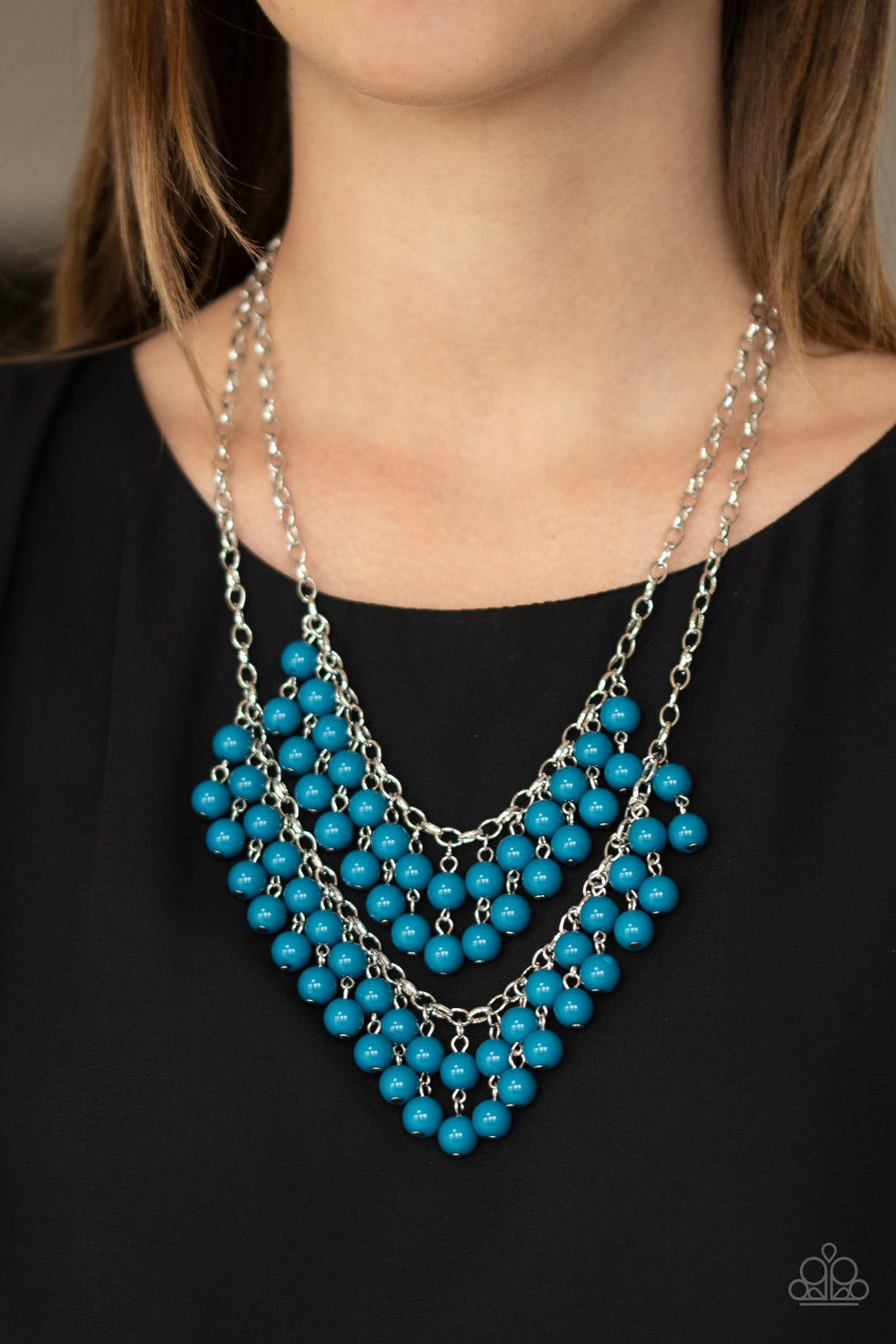 Bubbly Boardwalk - Blue Cascading Beaded Double Layer Necklace & matching earrings