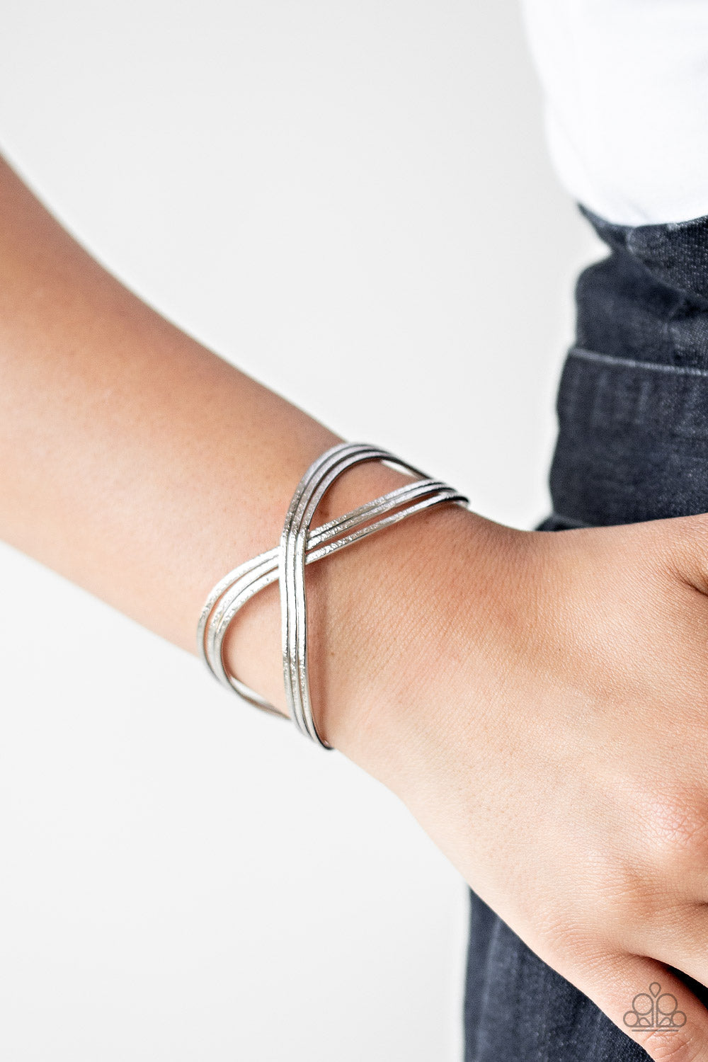 Infinitely Iridescent - Silver Shimmery Bars Infinity Inspired Cuff Bracelet